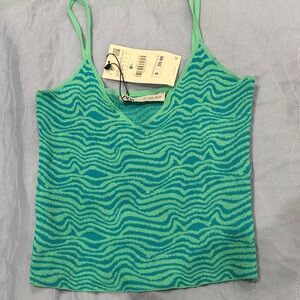 Zara Teal Wave-Print V-Neck Cami